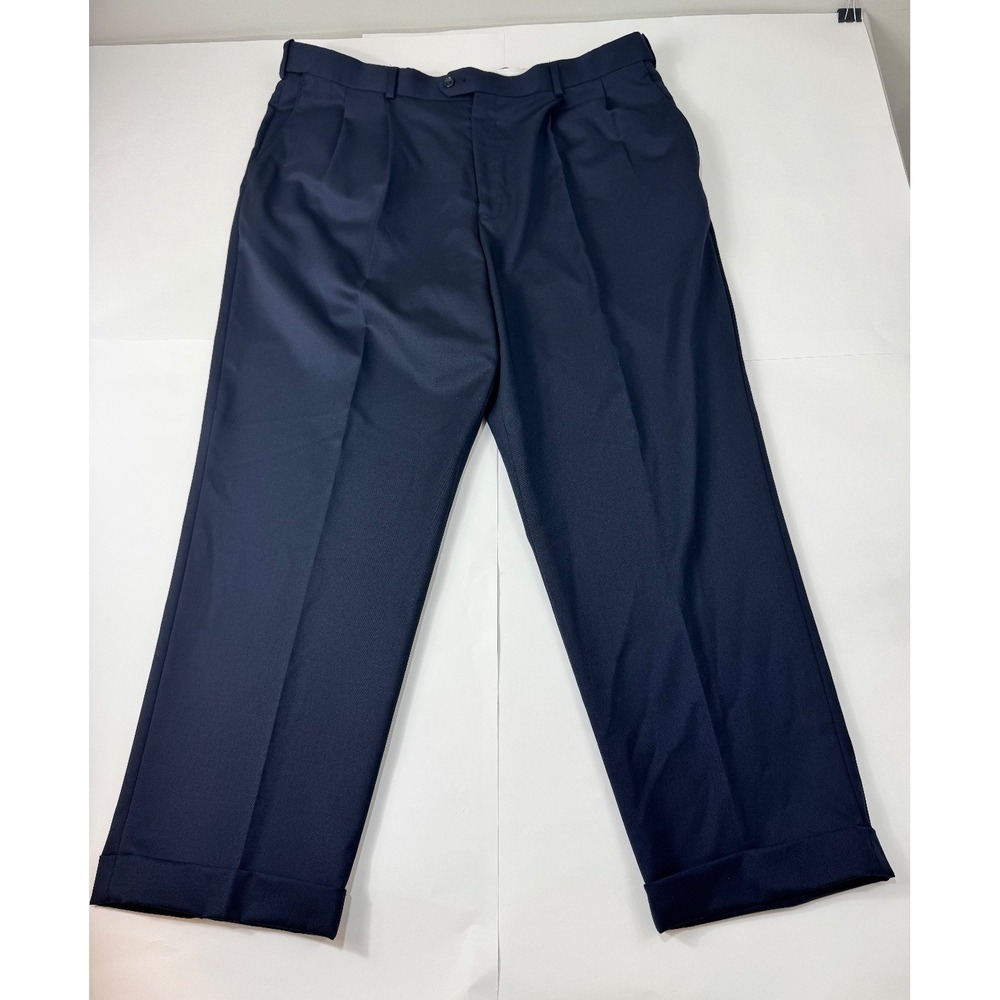Club Room Men Wool Dress Pants‎ Cuffed Navy Sz 40W 30L